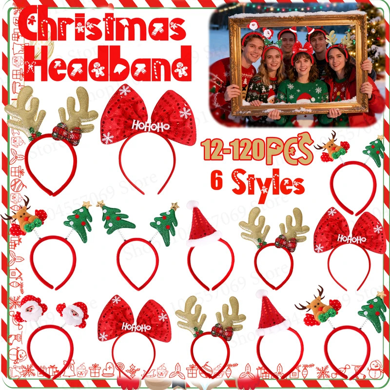 Reindeer Antlers Headband - 12-120 шт. Рождественская повязка на голову,