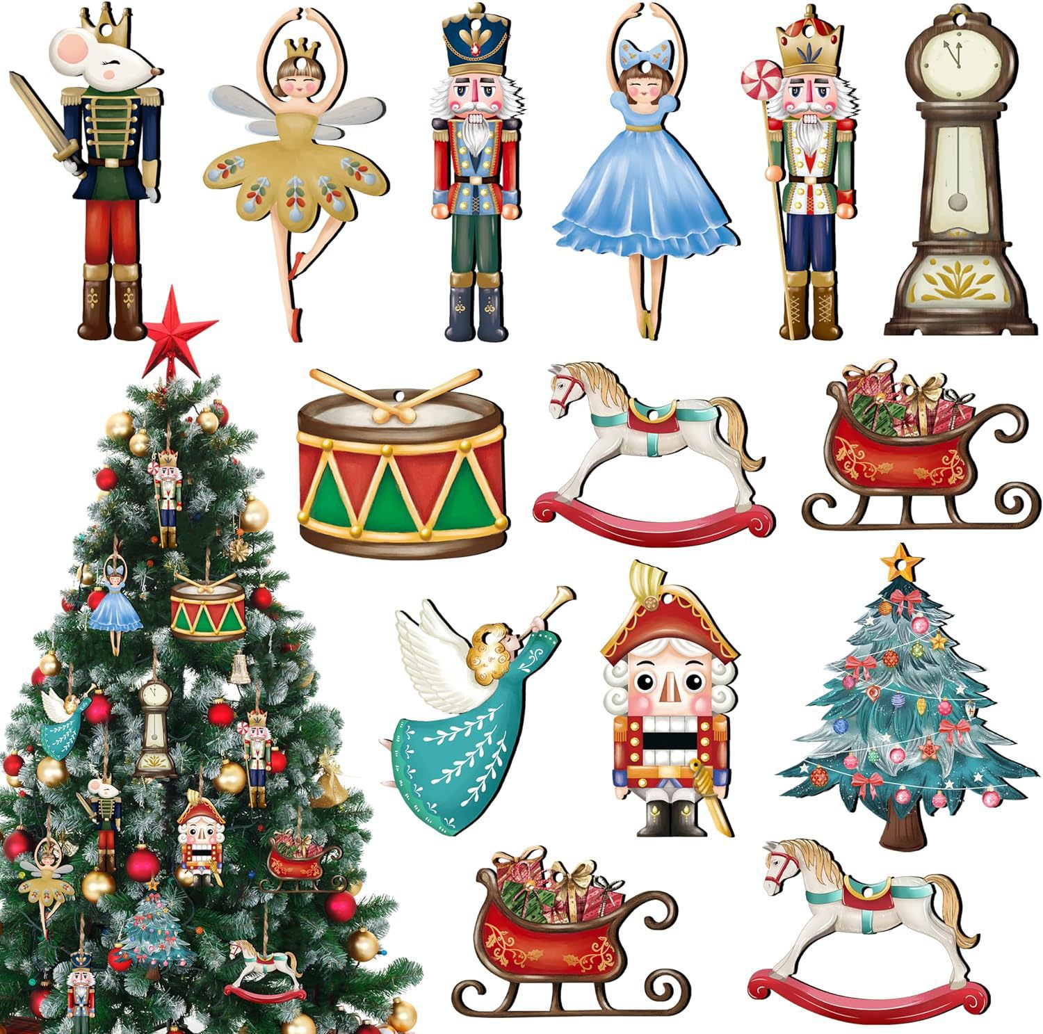 Nutcracker Figurine - 12 шт./компл. деревянный Щелкунчик кукла кулон